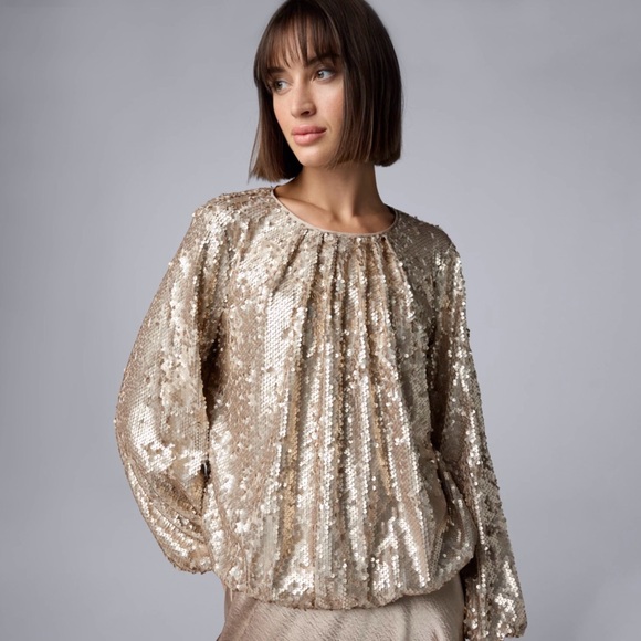 Simply Vera Vera Wang Tops - Simply Vera Vera Wang Gold Sequin Blouse Balloon Sleeve Party Top Size Medium